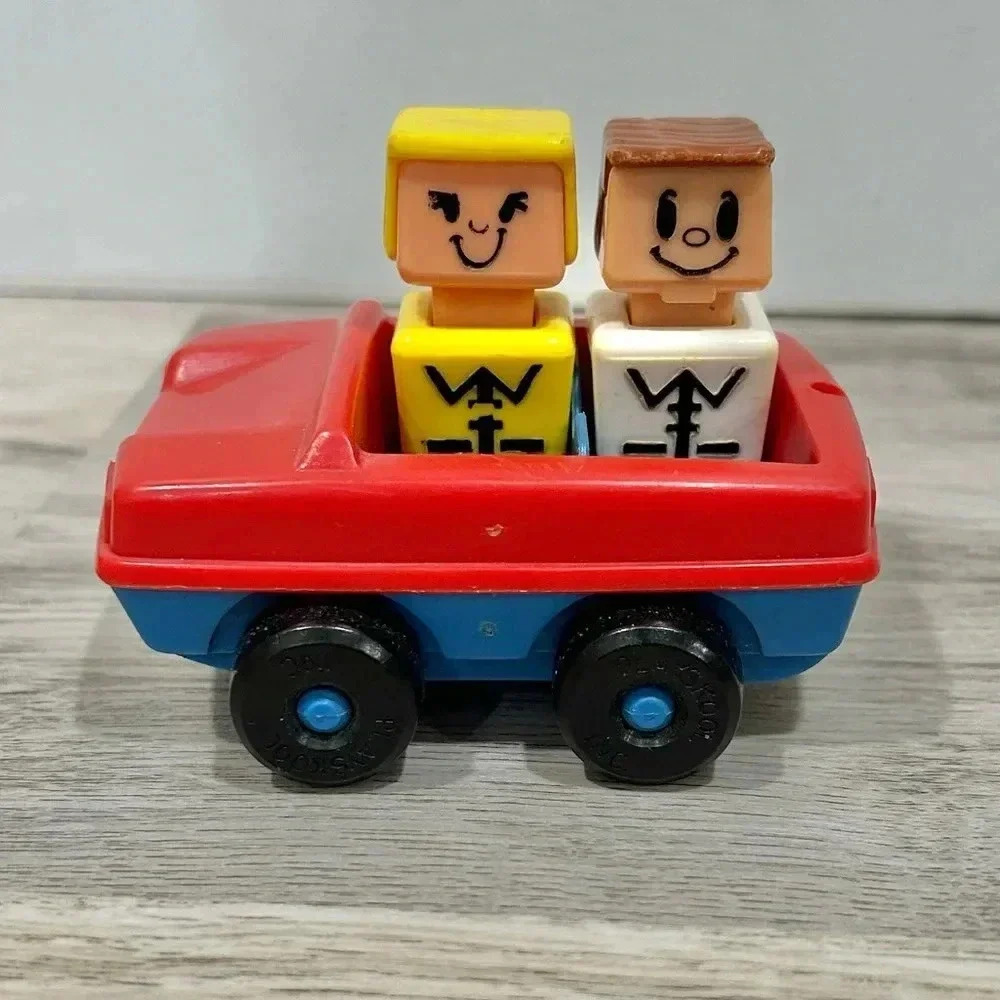 Vintage 1974 Playskool Blockhead People Toys Car With 2 Figures - Picture 6 of 7